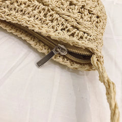 Half Round Straw Bag Women Summer Beach Rattan Bag Woven Crossbody Handbag