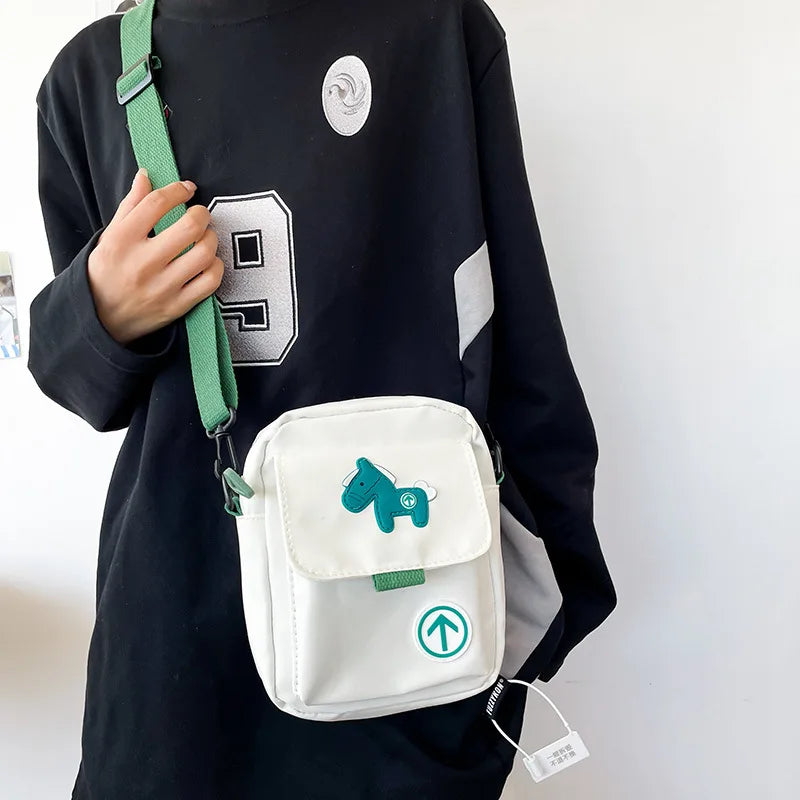 Japanese College Style Messenger Bag Funny Personality Cartoon Running Pony