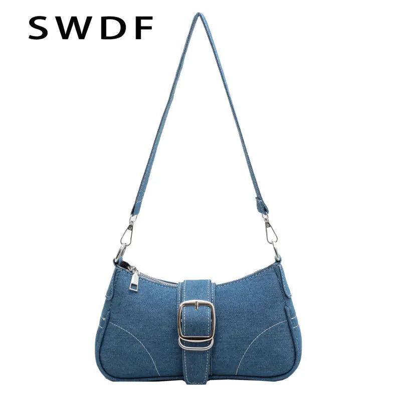 Denim Chain Shoulder Bag Casual Messenger Bag Women's Underarm Bag