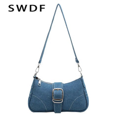 Denim Chain Shoulder Bag Casual Messenger Bag Women's Underarm Bag