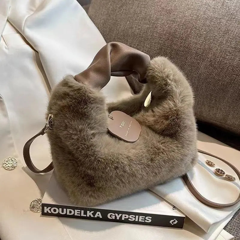 Faux Fur Women's Shoulder Crossbody Bag Zipper Small Casual Tote