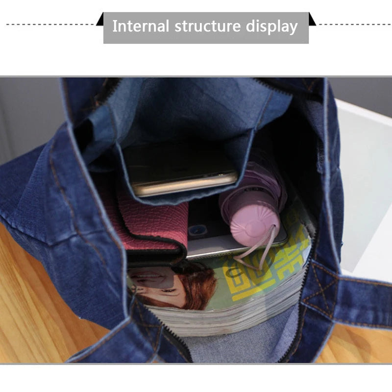 Women Shoulder Bag Street Canvas Denim Handbag Large Capacity Casual
