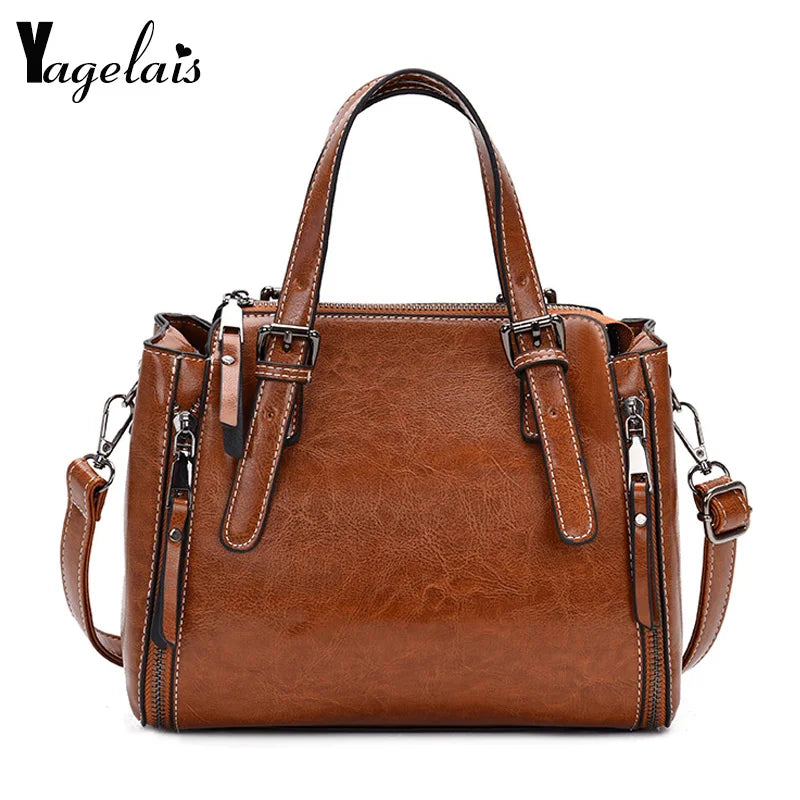Vintage Leather Handbag High Casual Women Bag Ladies Shoulder Crossbody