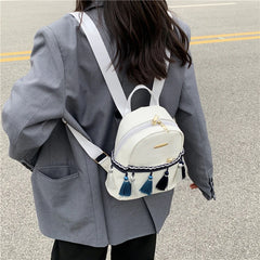 Leather Women Backpack School Bags for Teenage Girl Tassel Small Knapsack