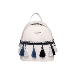 Leather Women Backpack School Bags for Teenage Girl Tassel Small Knapsack