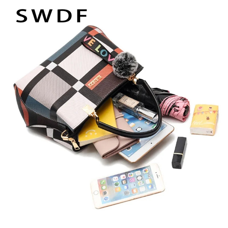 Plaid Shoulder Bag Female Ladies Totes Crossbody Bags
