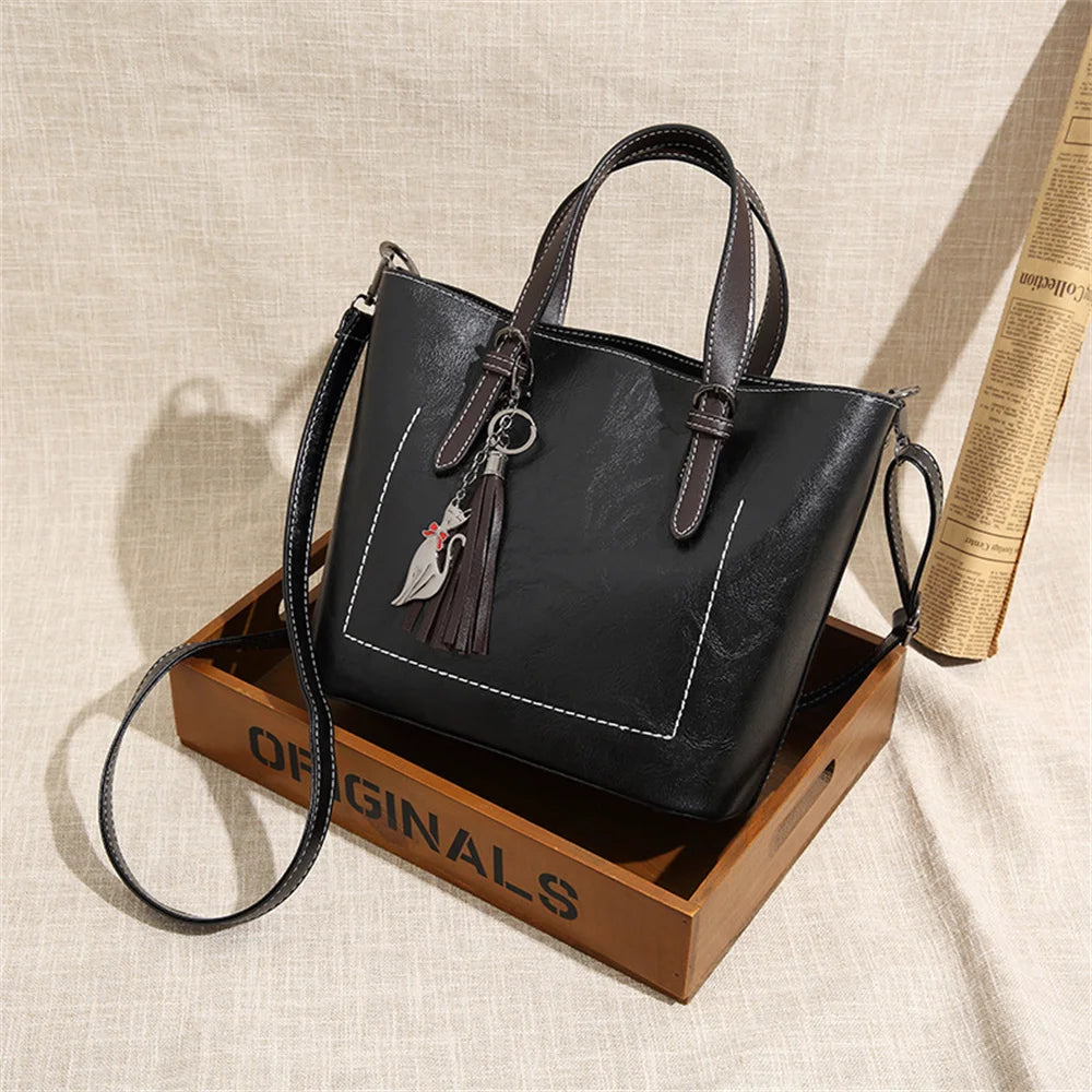 Women's PU Leather Crossbody Tote Bag Large Capacity Shoulder Handbag