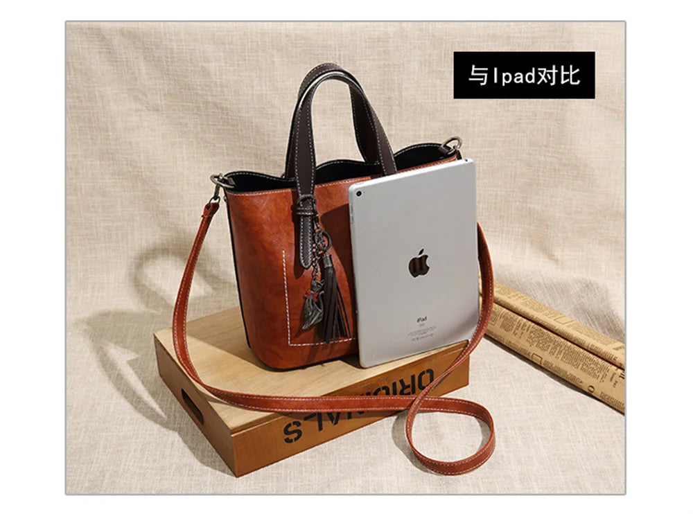 Women's PU Leather Crossbody Tote Bag Large Capacity Shoulder Handbag