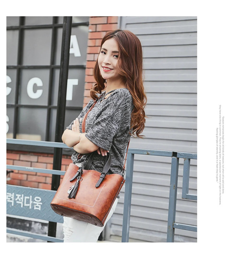 Women's PU Leather Crossbody Tote Bag Large Capacity Shoulder Handbag