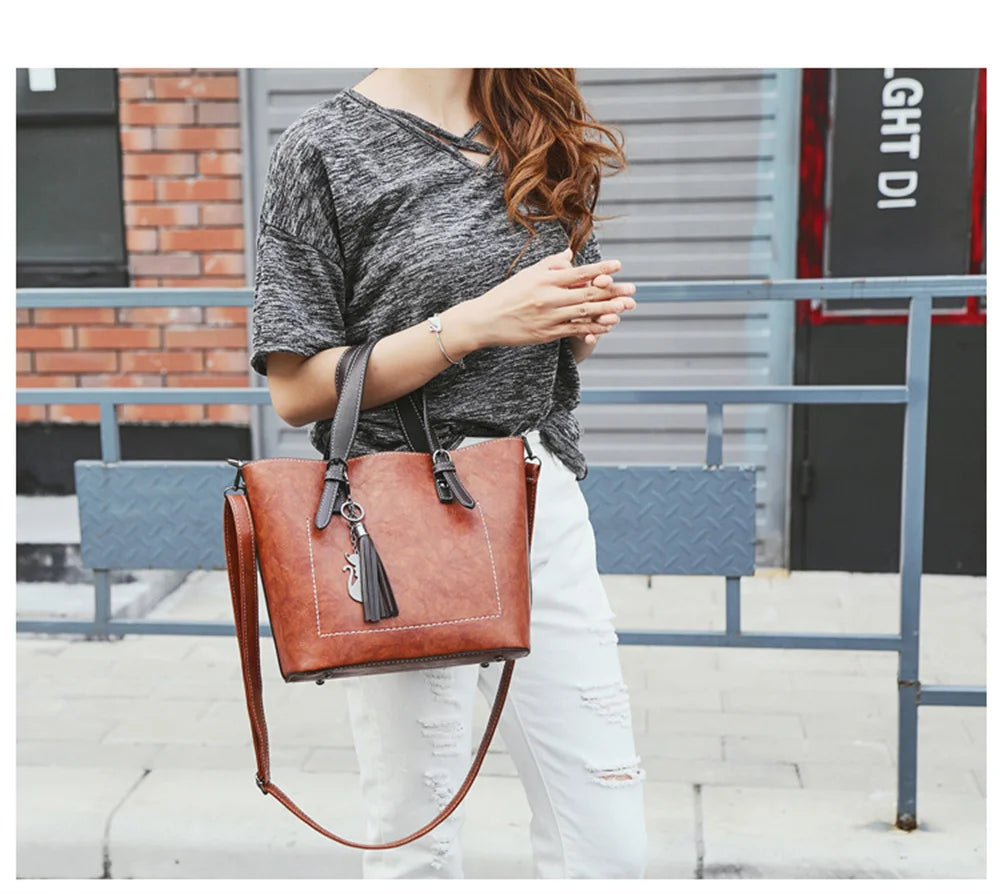 Women's PU Leather Crossbody Tote Bag Large Capacity Shoulder Handbag