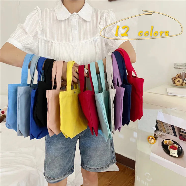 Portable Lunch Bag Solid Canvas Bag Picnic Food Bag Women Small Tote