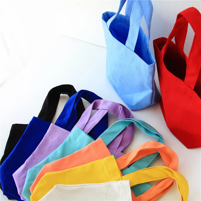 Portable Lunch Bag Solid Canvas Bag Picnic Food Bag Women Small Tote