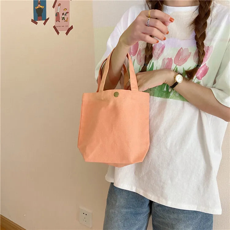 Portable Lunch Bag Solid Canvas Bag Picnic Food Bag Women Small Tote