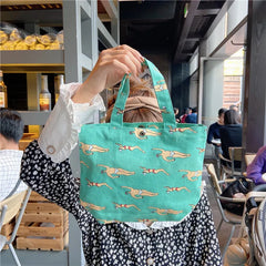 Portable Lunch Bag Solid Canvas Bag Picnic Food Bag Women Small Tote