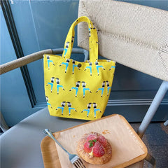 Portable Lunch Bag Solid Canvas Bag Picnic Food Bag Women Small Tote