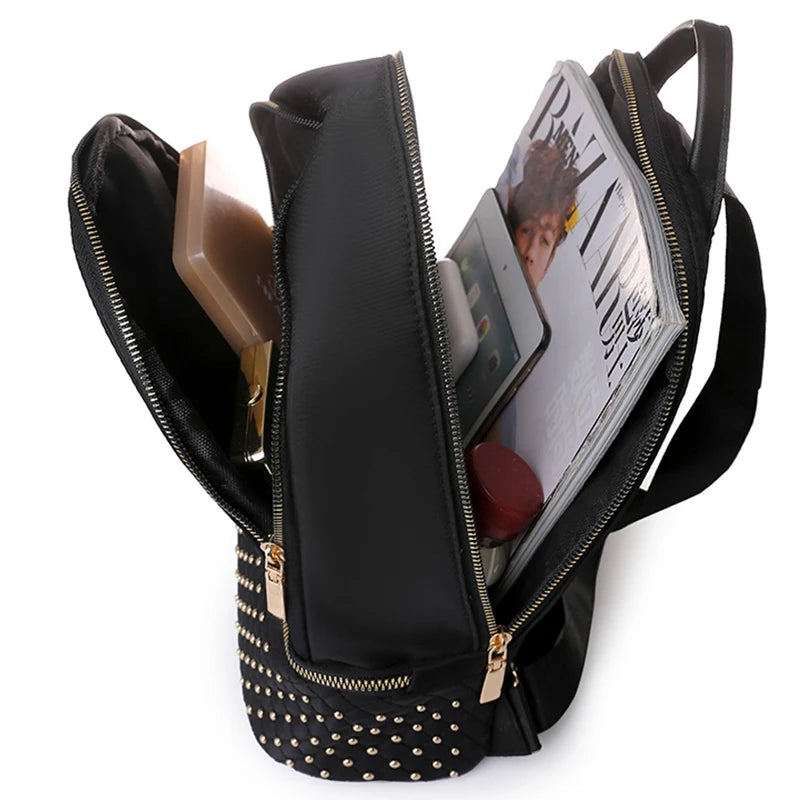 Retro Women Backpack Oxford Cloth Backpack Rivet Anti Theft Pocket Shoulder Bag