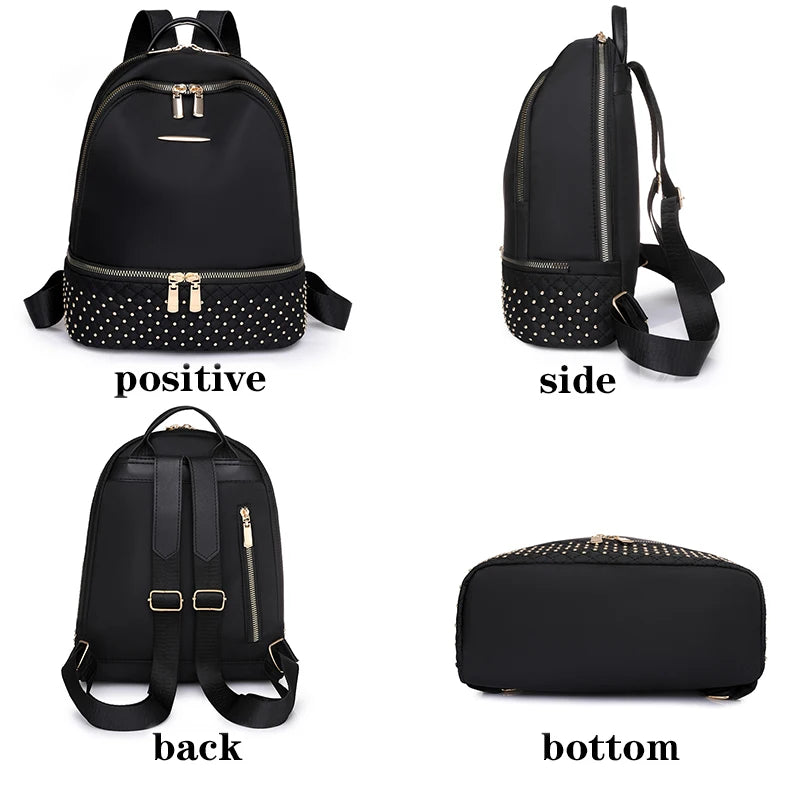 Retro Women Backpack Oxford Cloth Backpack Rivet Anti Theft Pocket Shoulder Bag