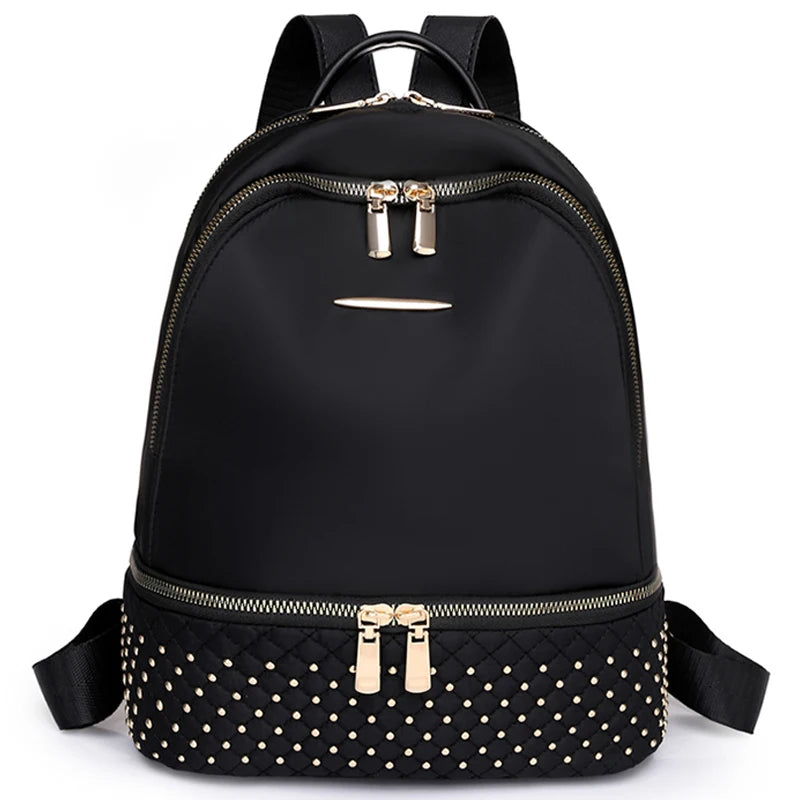 Retro Oxford Cloth Backpack Rivet Anti Theft Pocket Shoulder Bag