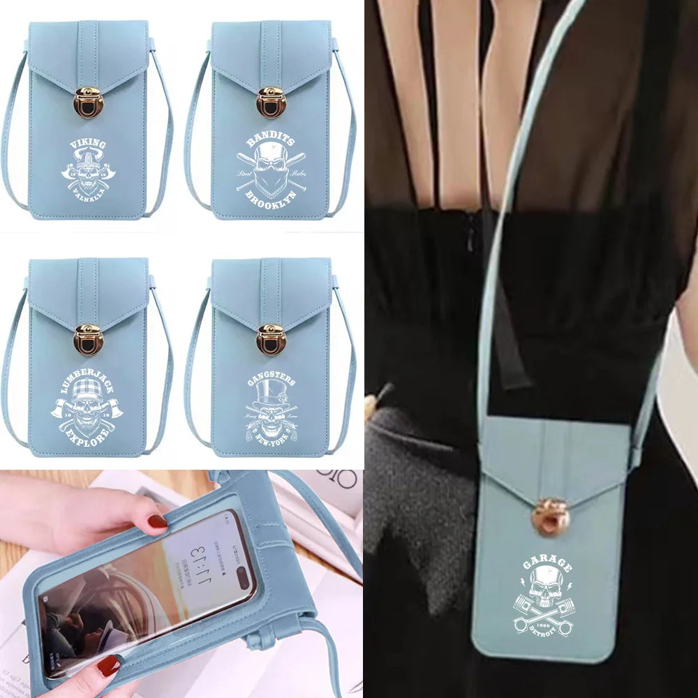 Skull Printed Crossbody Shoulder Bag for Women with Touch Screen Cell Phone