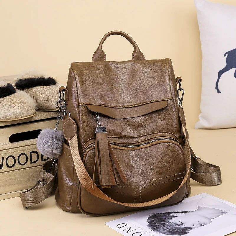 Soft Leather Backpack Women'S Retro Outdoor Travel Bag Casual Ladies Backpack