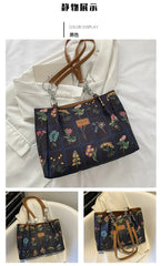 Spring Autum Large Flowers Tote Bag High-Quality Fabric Women's Handbag