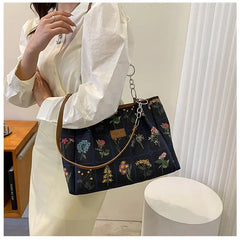 Spring Autum Large Flowers Tote Bag High-Quality Fabric Women's Handbag