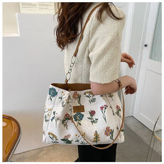Spring Autum Large Flowers Tote Bag High-Quality Fabric Women's Handbag