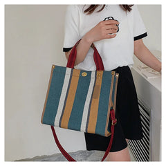 Spring Autum Canvas Stripe Tote Bag Vintage Shoulder Crossbody Bags