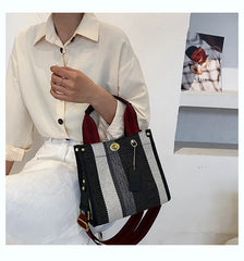 Spring Autum Canvas Stripe Tote Bag Vintage Shoulder Crossbody Bags
