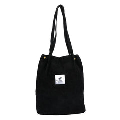 Corduroy Shoulder Bag Reusable Shopping Tote Soft Handbag