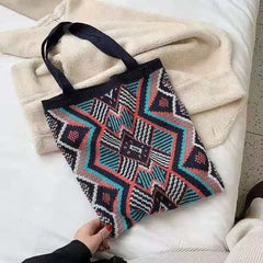 Bohemian Crochet Woolen Tote Bag for Women