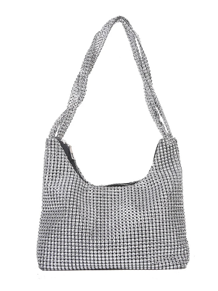 Spring Autum Silver Rhinestone Evening Bag Handbag For Dinner Party