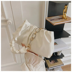 Metal Chain Fold Lady Single Shoulder Bag Retro Leisure Shopping Handbag