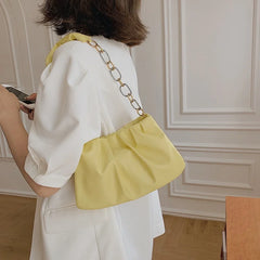Metal Chain Fold Lady Single Shoulder Bag Retro Leisure Shopping Handbag