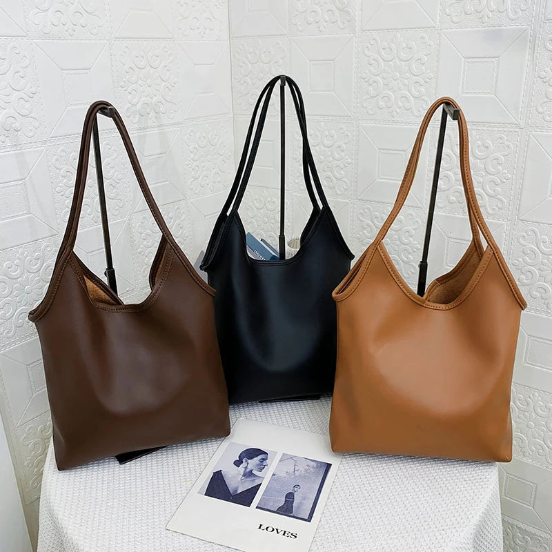 Fashionable Women Buckets Shoulder Bags PU Leather Tote