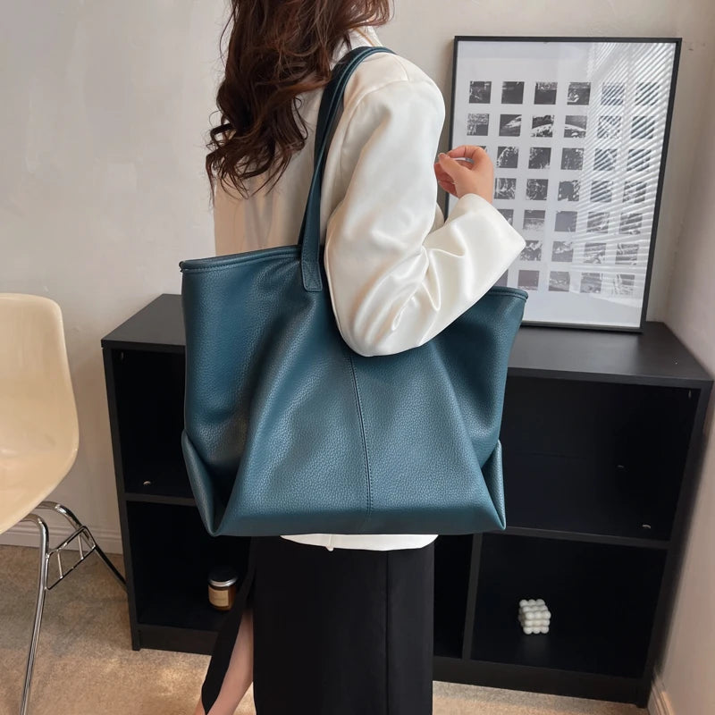 Leisure Tote PU Leather Women Shoulder Bags Large Capacity Shopping Handbags
