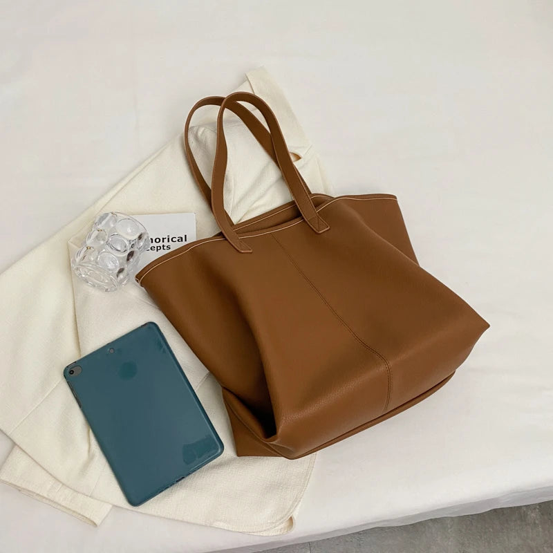 Leisure Tote PU Leather Women Shoulder Bags Large Capacity Shopping Handbags