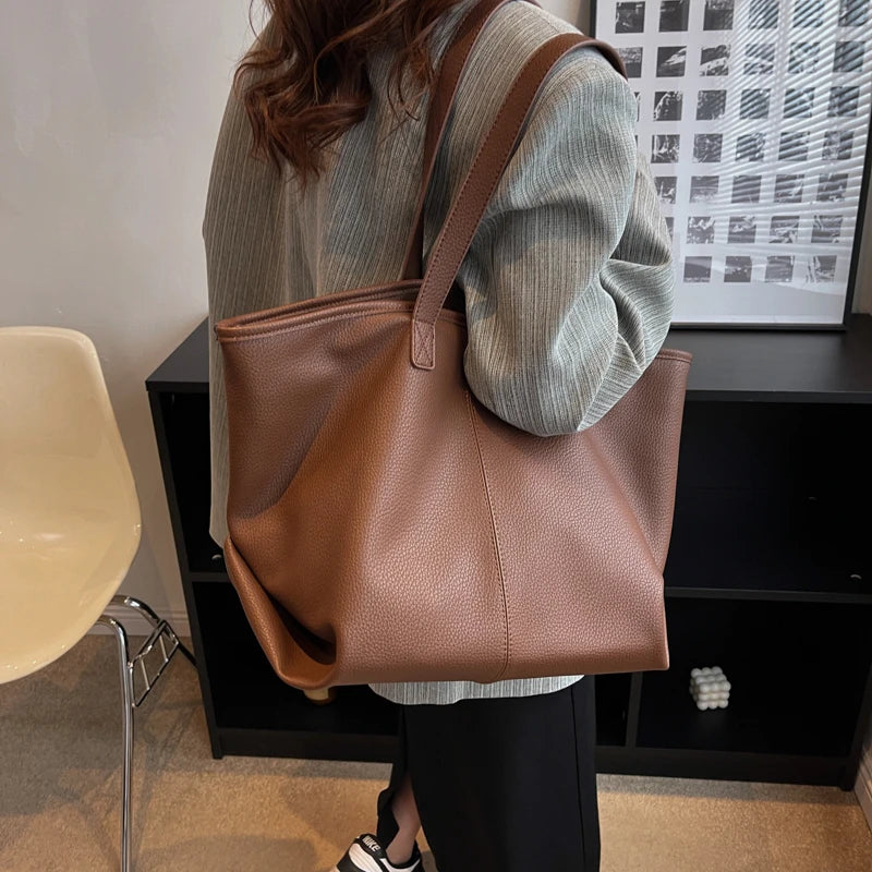 Leisure Tote PU Leather Women Shoulder Bags Large Capacity Shopping Handbags