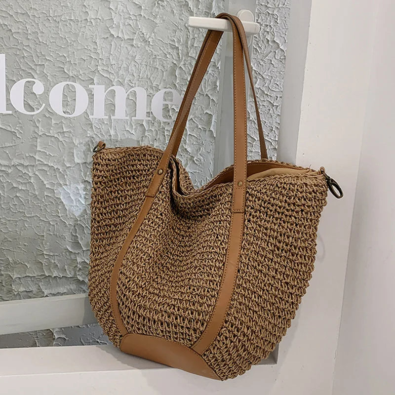 Summer Women Shoulder Bags Female Travel Woven Handbags Hollow Straw Beach Totes