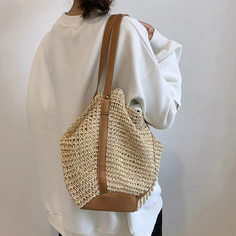 Summer Women Shoulder Bags Female Travel Woven Handbags Hollow Straw Beach Totes