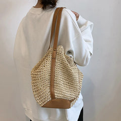 Summer Women Shoulder Bags Female Travel Woven Handbags Hollow Straw Beach Totes