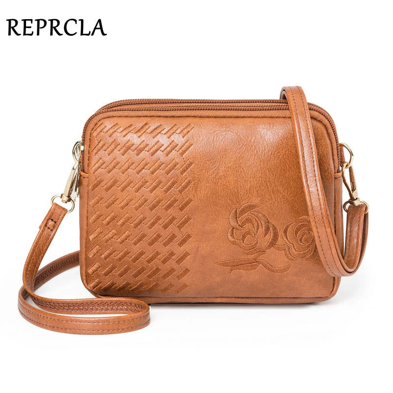 Embroidered Crossbody Bag for Women - Small Shoulder Purse with 3 Compartments