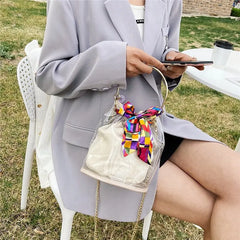 Transparent Bag Women Bag 2pcs/set Ribbons Handbag PVC Clear Bag