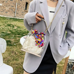 Transparent Bag Women Bag 2pcs/set Ribbons Handbag PVC Clear Bag
