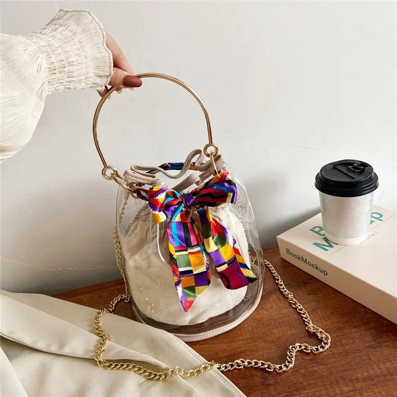Transparent Bag Women Bag 2pcs/set Ribbons Handbag PVC Clear Bag