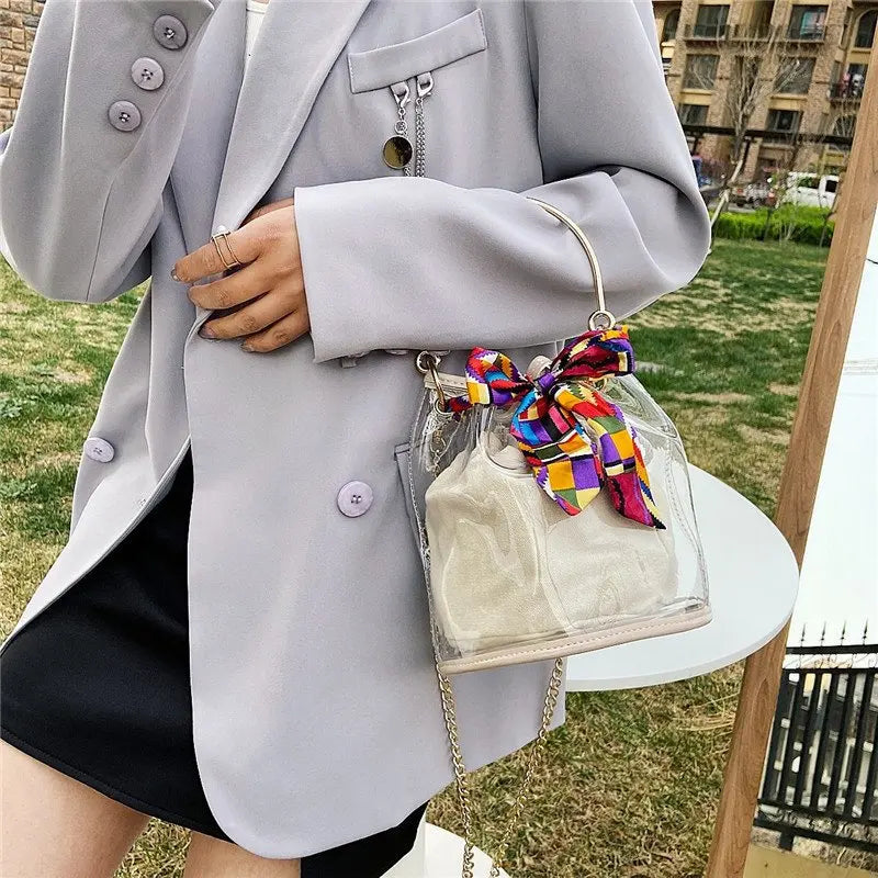 Transparent Bag Women Bag 2pcs/set Ribbons Handbag PVC Clear Bag