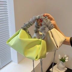 Pleated Crossbody Bag for Women Small Square Bag Female Western Style Shoulder A
