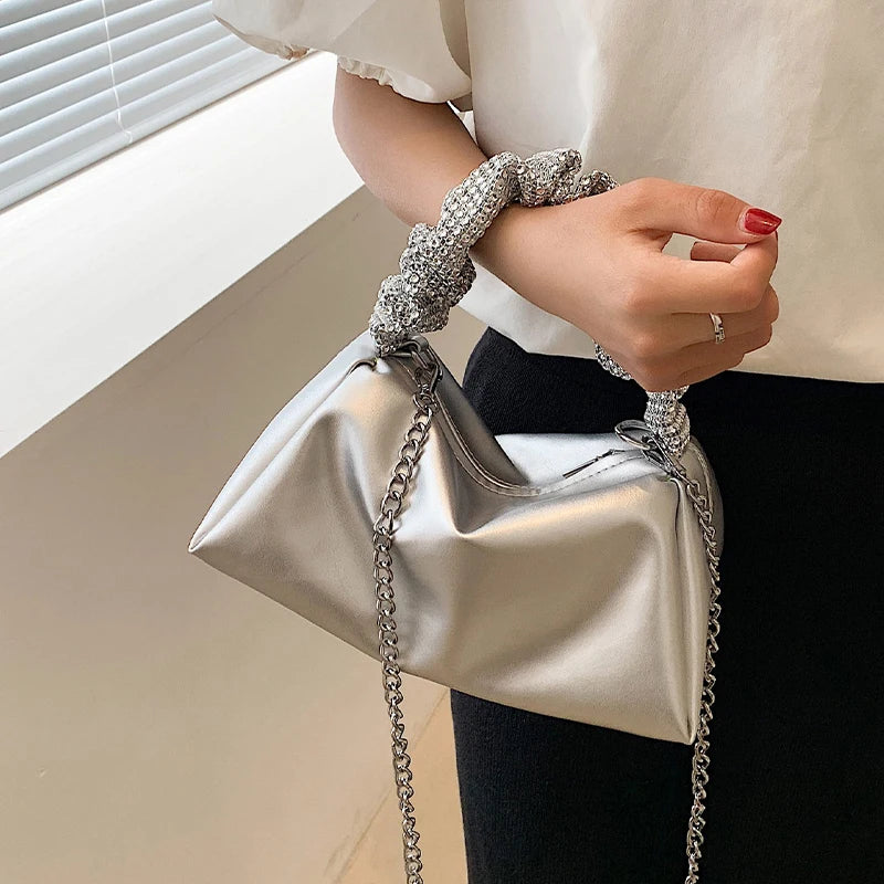 Pleated Crossbody Bag for Women Small Square Bag Female Western Style Shoulder A