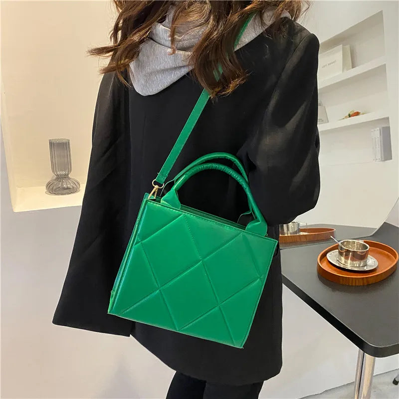 Plaid Pu Leather Crossbody Bag Top Handle Purse