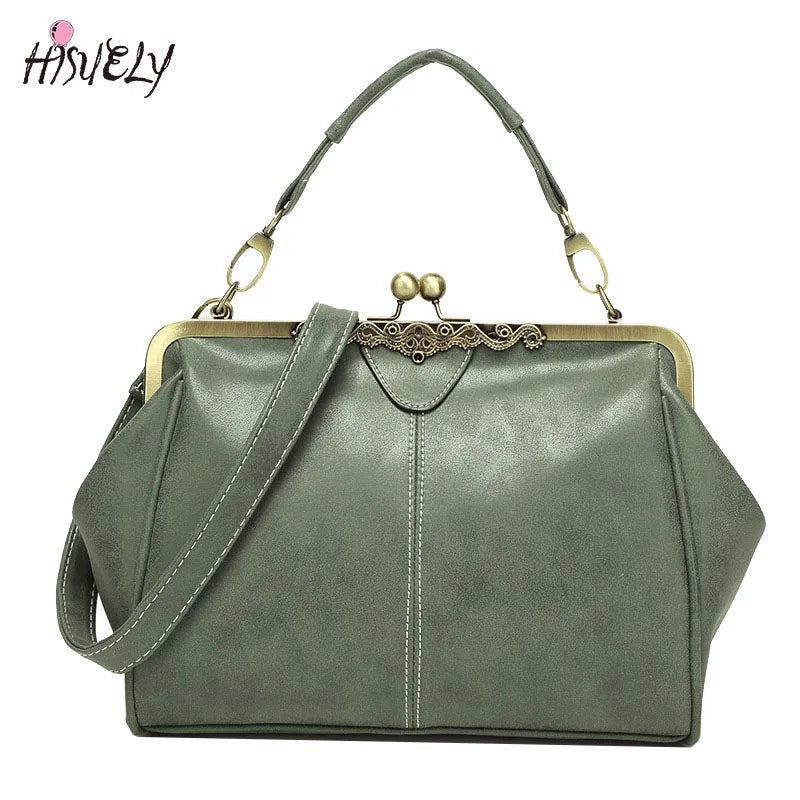 Vintage Green PU Leather Tote Bag Women Messenger Bags